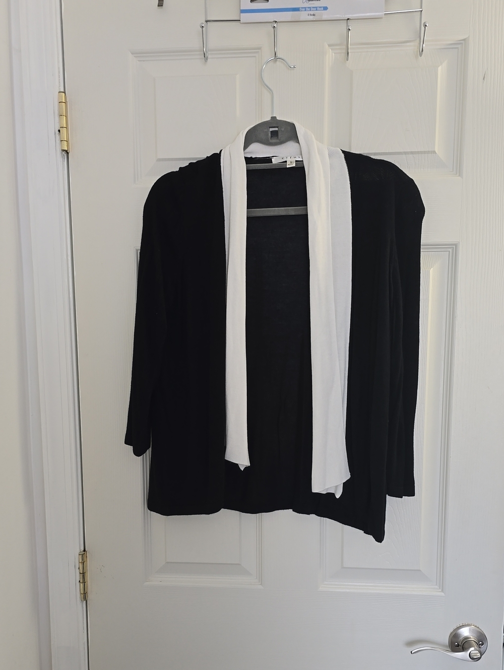 Cyrus Black Open-Front Cardigan with White Trim